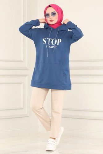 moda selvim Tunic 0168UZ662 Indigo - Thumbnail