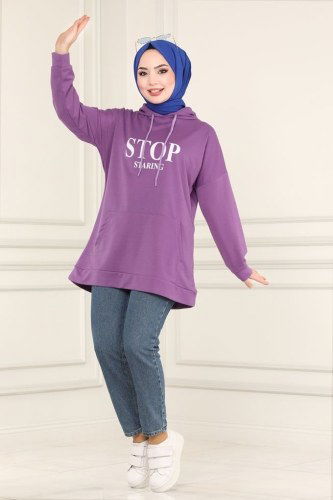moda selvim 0168UZ662 ارجواني فاتح بلوز طويل - Thumbnail