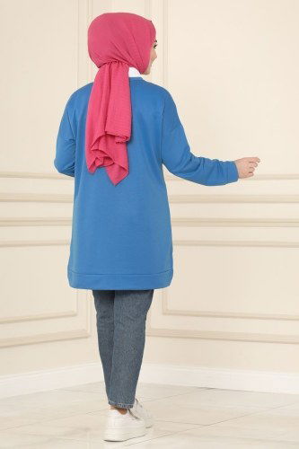 moda selvim 0169UZ662 سماوي بلوز طويل - Thumbnail