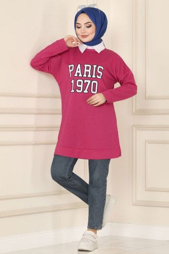 moda selvim Tunic 0169UZ662 Fuchsia - Thumbnail