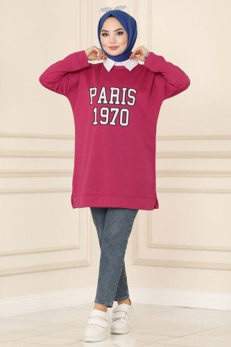 moda selvim Tunic 0169UZ662 Fuchsia - Thumbnail
