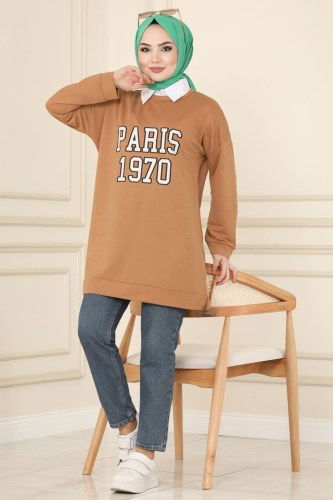 moda selvim Tunic 0169UZ662 Latte - Thumbnail