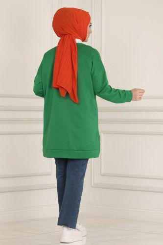 moda selvim 0170UZ662 اللون الأخضر بلوز طويل - Thumbnail