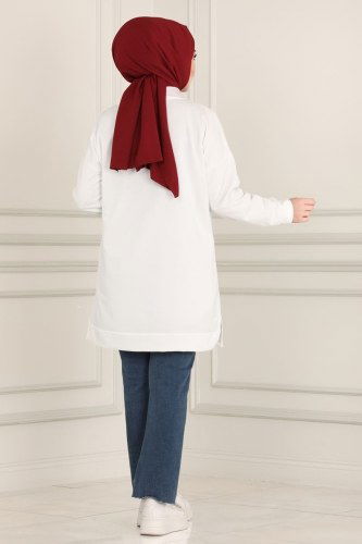 moda selvim 0170UZ662 لون بيج فاتح بلوز طويل - Thumbnail
