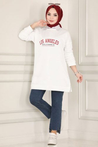 moda selvim 0170UZ662 لون بيج فاتح بلوز طويل - Thumbnail