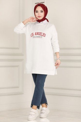 moda selvim 0170UZ662 لون بيج فاتح بلوز طويل - Thumbnail