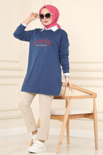 moda selvim 0170UZ662 ياقوتي بلوز طويل - Thumbnail
