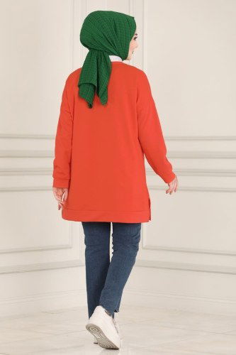 moda selvim 0170UZ662 برتقالي بلوز طويل - Thumbnail