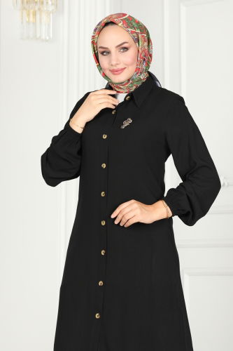 moda selvim Tunic 0171BG354 Black - Thumbnail