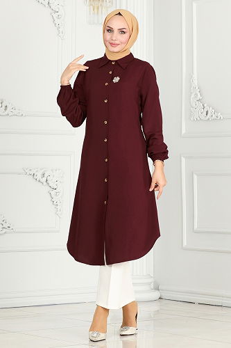 moda selvim Tunic 0171BG354 Burgundy - Thumbnail