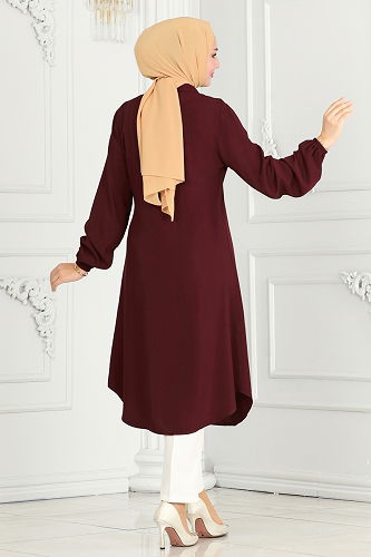 moda selvim Tunic 0171BG354 Burgundy - Thumbnail