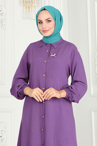 moda selvim Tunic 0171BG354 Dark Lilac - Thumbnail