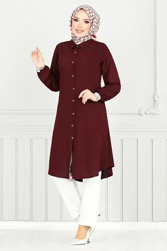 moda selvim Tunic 0171BGS895-M Burgundy - Thumbnail