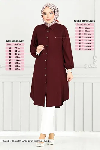 moda selvim Tunic 0171BGS895-M Burgundy - Thumbnail