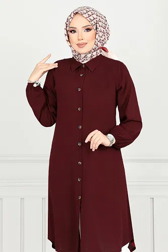 moda selvim Tunic 0171BGS895-M Burgundy - Thumbnail