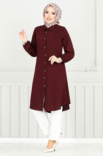 moda selvim بلوز خمري 0171BGS895-M - Thumbnail