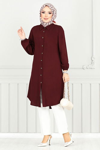 moda selvim بلوز خمري 0171BGS895-M - Thumbnail