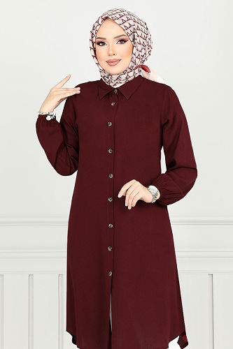 moda selvim بلوز خمري 0171BGS895-M - Thumbnail