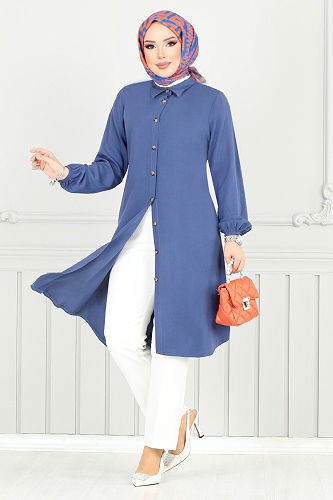 moda selvim Tunic 0171BGS895-M Indigo - Thumbnail
