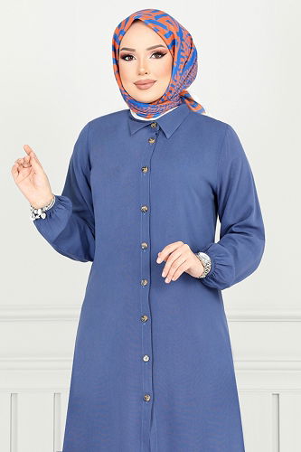 moda selvim Tunic 0171BGS895-M Indigo - Thumbnail