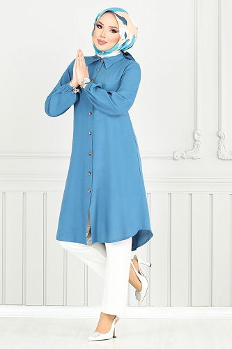 moda selvim Tunic 0171BGS895-M Petroleum - Thumbnail