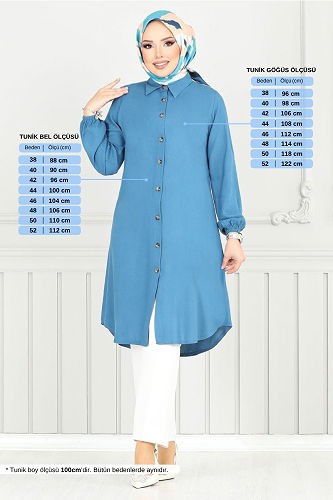 moda selvim Tunic 0171BGS895-M Petroleum - Thumbnail