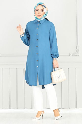 moda selvim Tunic 0171BGS895-M Petroleum - Thumbnail