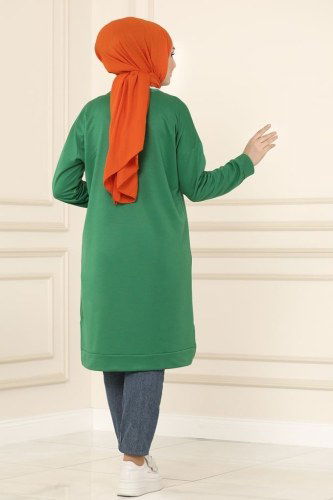 moda selvim 0172UZ662 اللون الأخضر بلوز طويل - Thumbnail
