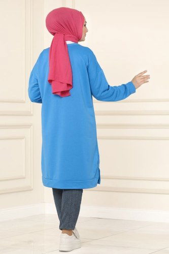 moda selvim 0172UZ662 سماوي بلوز طويل - Thumbnail