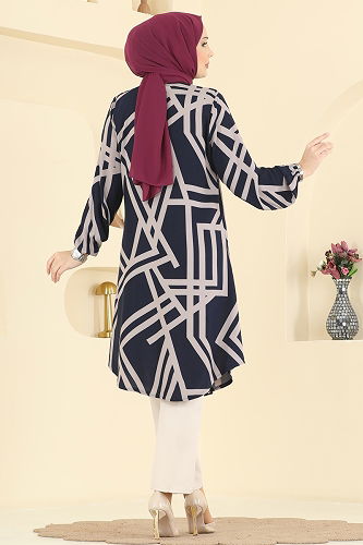 moda selvim Tunic 0173BG354 Navy Blue&Vision - Thumbnail