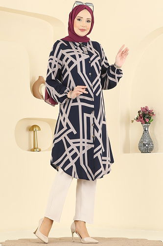 moda selvim بلوز كحلي وبيج 0173BG354 - Thumbnail