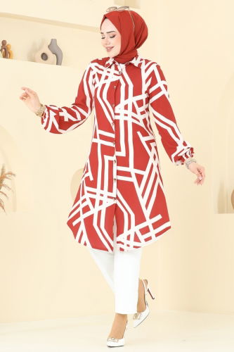 moda selvim Tunic 0173BG354 Red&Ecru - Thumbnail