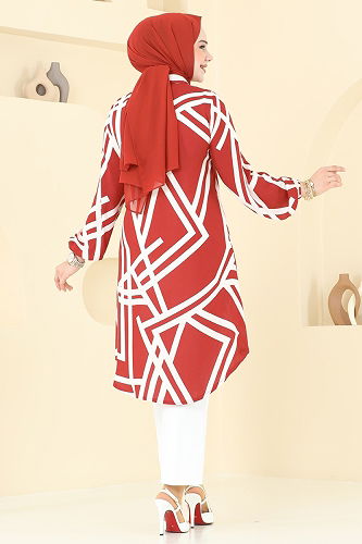 moda selvim Tunic 0173BG354 Red&Ecru - Thumbnail