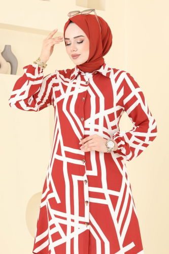moda selvim بلوز أحمر و سكري 0173BG354 - Thumbnail