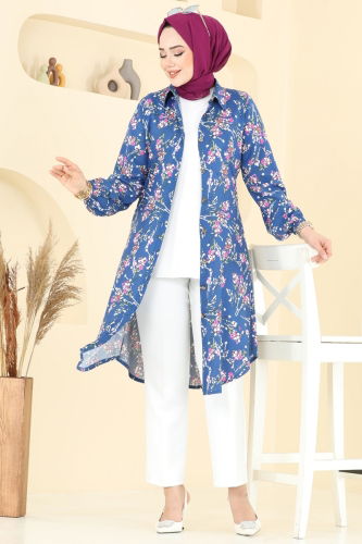 moda selvim Tunic 0174BG354 Indigo - Thumbnail