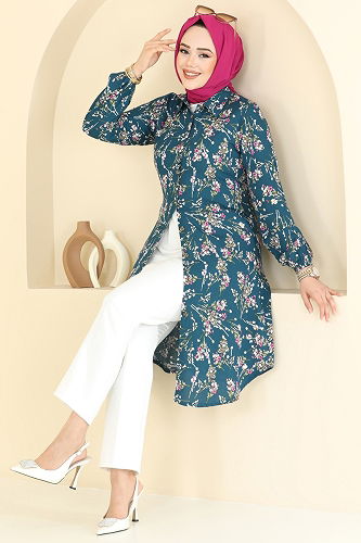 moda selvim بلوز بترولي 0174BG354 - Thumbnail