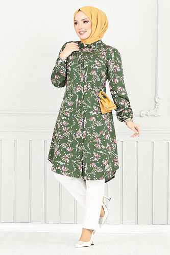 moda selvim بلوز اخضر عفني 0174BGS895-M - Thumbnail