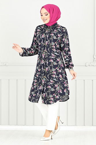 moda selvim Tunic 0174BGS895-M Navy Blue - Thumbnail