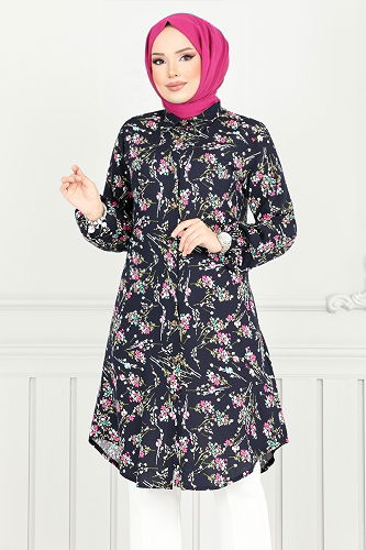 moda selvim Tunic 0174BGS895-M Navy Blue - Thumbnail