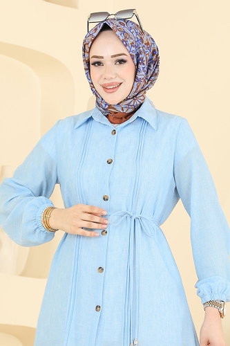 moda selvim بلوز أزرق فاتح 0177ERK1158 - Thumbnail