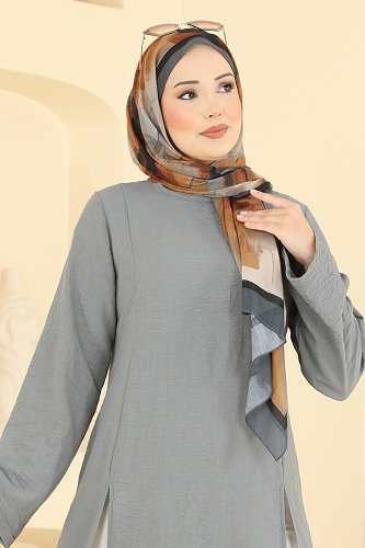moda selvim بلوز رمادي 0178ERK1158 - Thumbnail