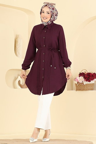 moda selvim بلوز خمري غامق 0179BG354 - Thumbnail