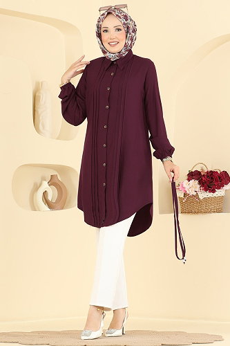 moda selvim بلوز خمري غامق 0179BG354 - Thumbnail
