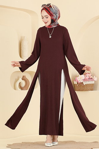 moda selvim بلوز خمري 0180BG354 - Thumbnail