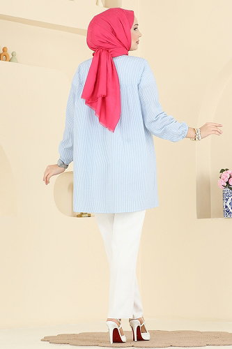 moda selvim بلوز أزرق فاتح 026MR1078 - Thumbnail