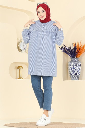 moda selvim بلوز كحلي 026MR1078 - Thumbnail