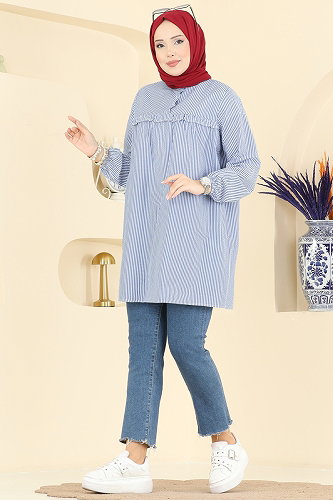 moda selvim بلوز كحلي 026MR1078 - Thumbnail