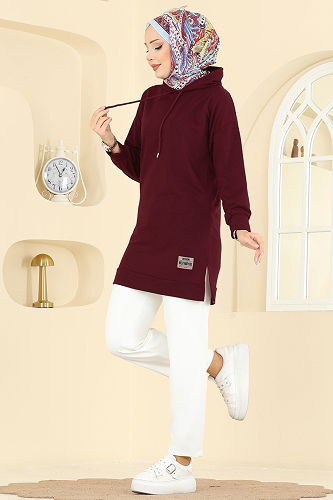 moda selvim بلوز خمري 1000ETT926 - Thumbnail