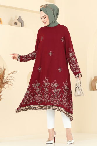 moda selvim Tunic 1003ZNN863 Burgundy - Thumbnail