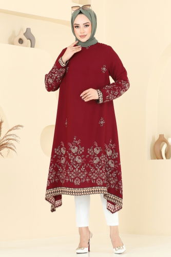 moda selvim Tunic 1003ZNN863 Burgundy - Thumbnail